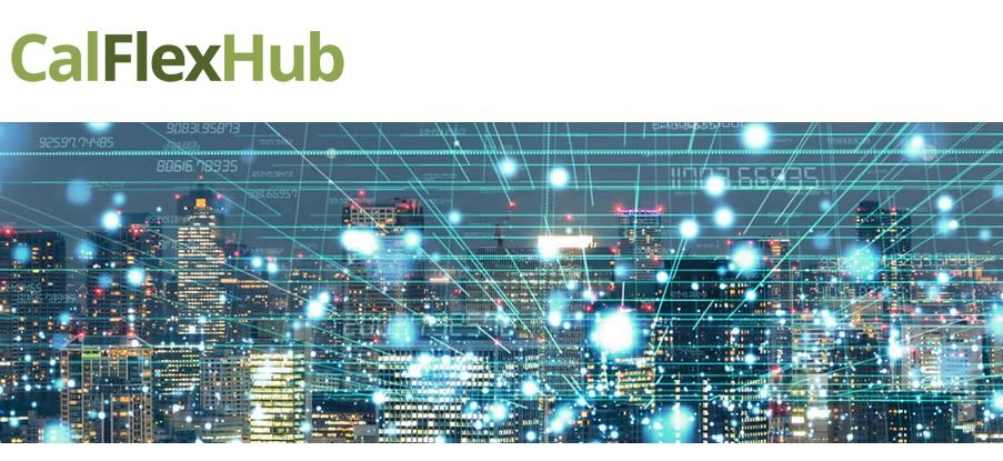 California Load Flexibility Research & Development Hub (Nighttime Cityscape covered with laser lines and numbers)