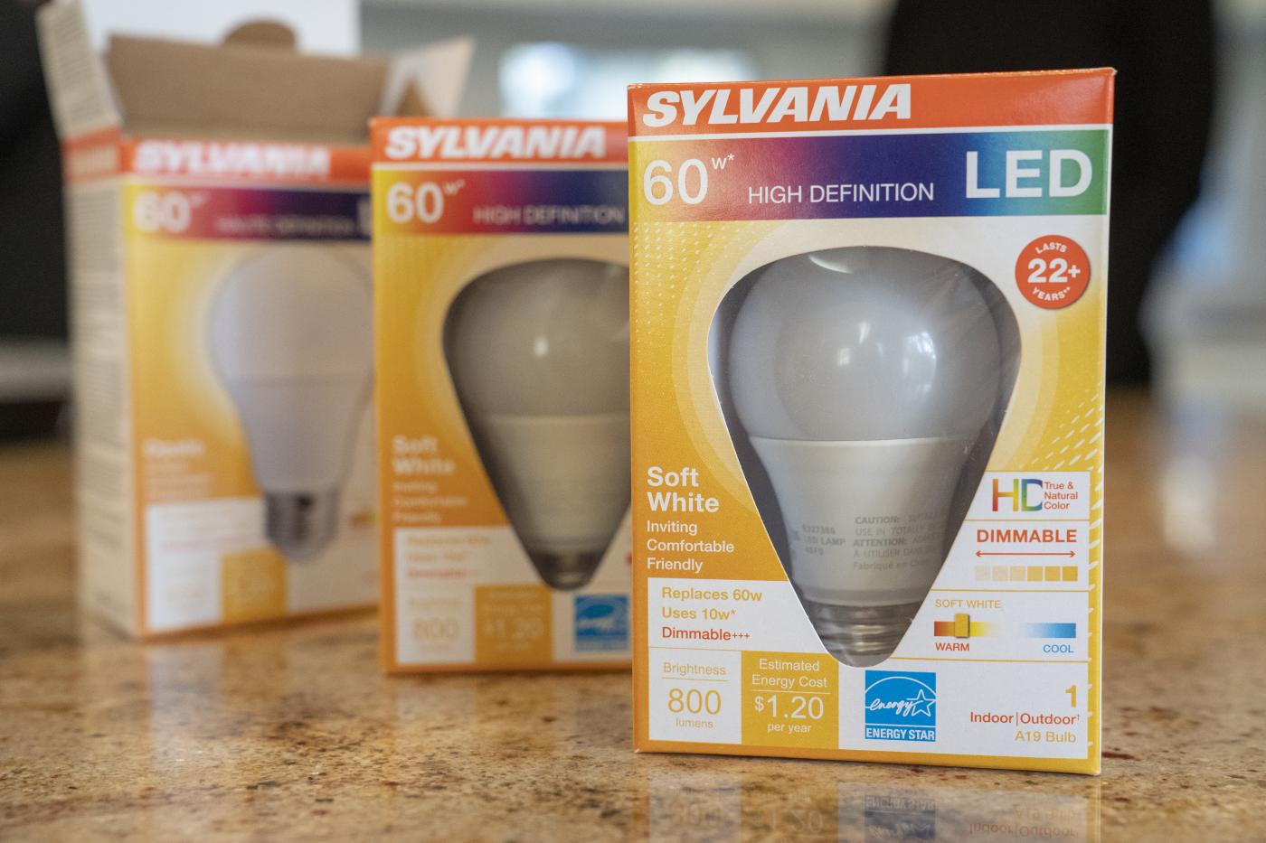 A close up of the three boxes of LED's being used
