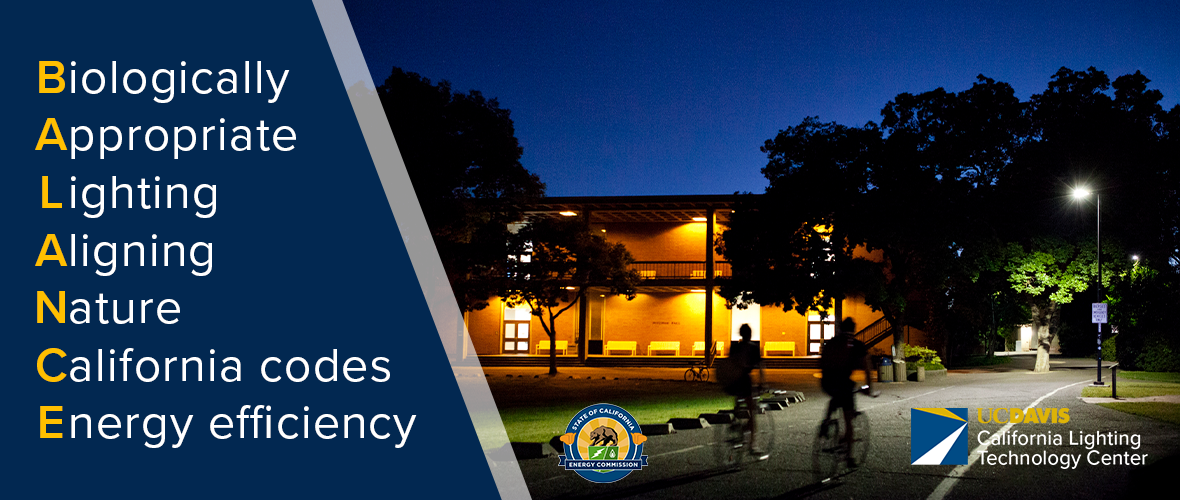 Night photo of warmly lit building, people under trees, circular emblem and agency logo.