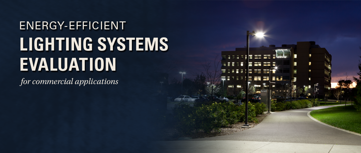 Eenergy-efficient Lighting Systems Evaluation for commercial applications (An image of a six story building at night)