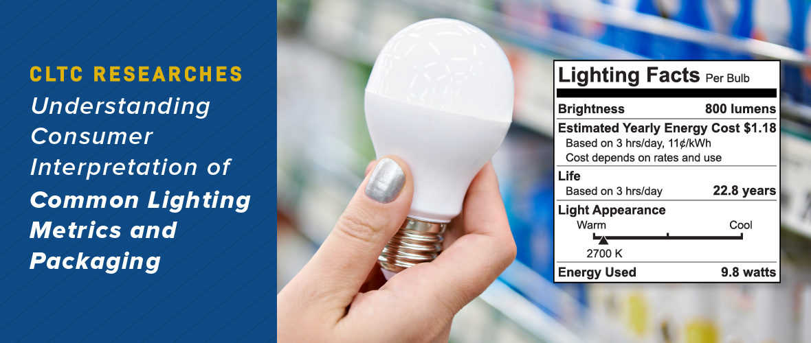 CLTC Researches Understanding Consumer Interpretation of Common Lighting Metrics and Packaging (A person holding a lightbulb)