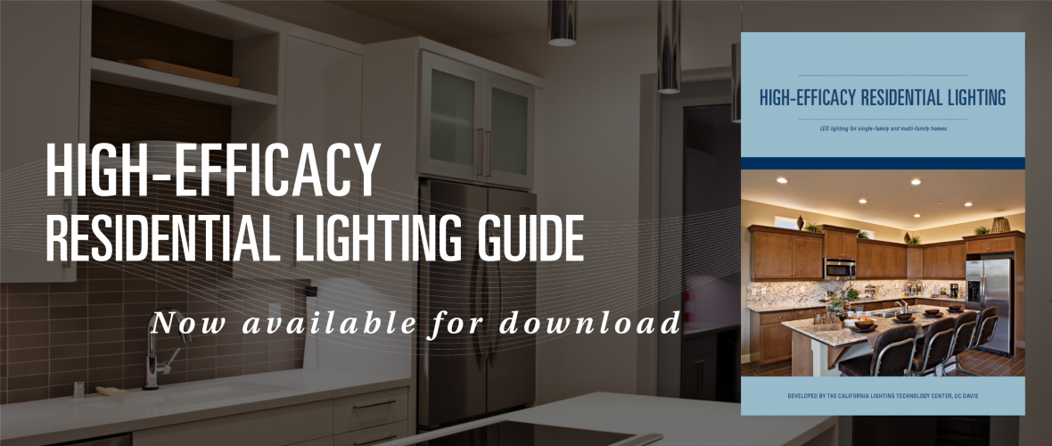 Cover of the High-Efficacy Residential Lighting Guide with and image of a kitchen on the cover